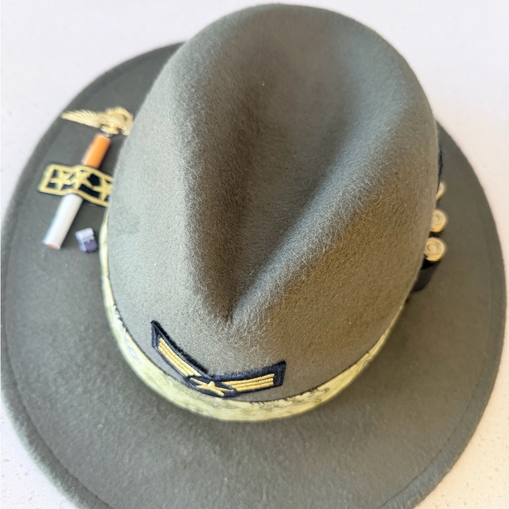 Custom Olive Green Military-Style Felt Fedora Hat